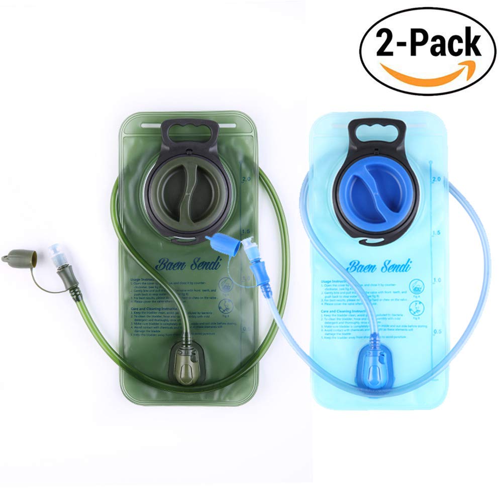 Hydration Bladder 2 Liter/70 oz(2 Pack) - Water Bladder Pack of 2(1 Piece Blue+1 Piece ArmyGreen) - BPA Free Hydration Pack Replacement