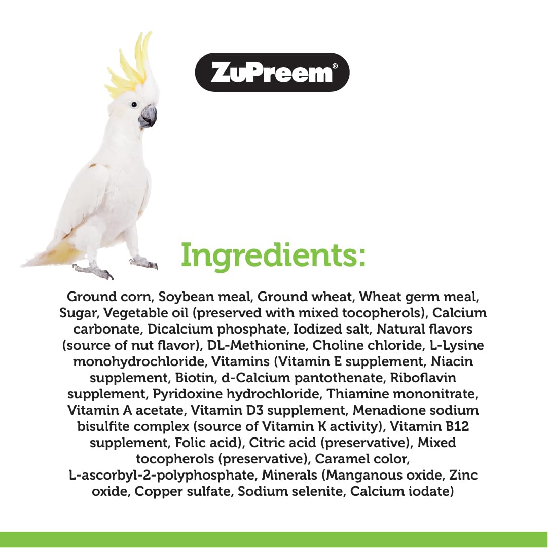 ZuPreem Smart Selects Bird Food, Daily Nutrition for Parrots, Conures, Caiques, African Greys, Eclectus, Small Cockatoos, Bird Feed Pellets & Seed Blend, Parrot Food, (Medium/Large, 4 lb bag)