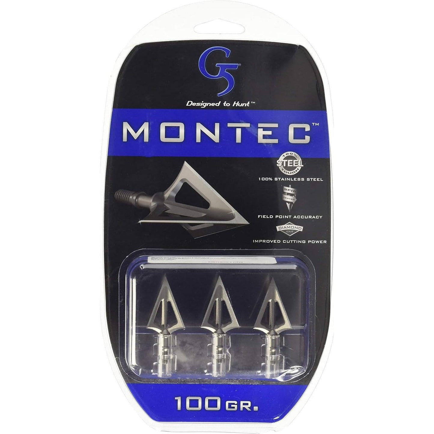 G5 Montec Archery Hunting Durable Sharp Fixed Blades Steel 1-Piece Construction Screw-in Broadheads for Bow Arrows - Pack of 3