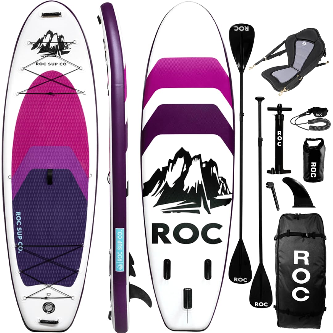 Roc Inflatable Stand Up Paddle Board 10' 6" with Premium SUP Paddle Board Accessories, Wide Stable Design, Non-Slip Comfort Deck for Youth & Adults (Violet W/Kayak Seat)