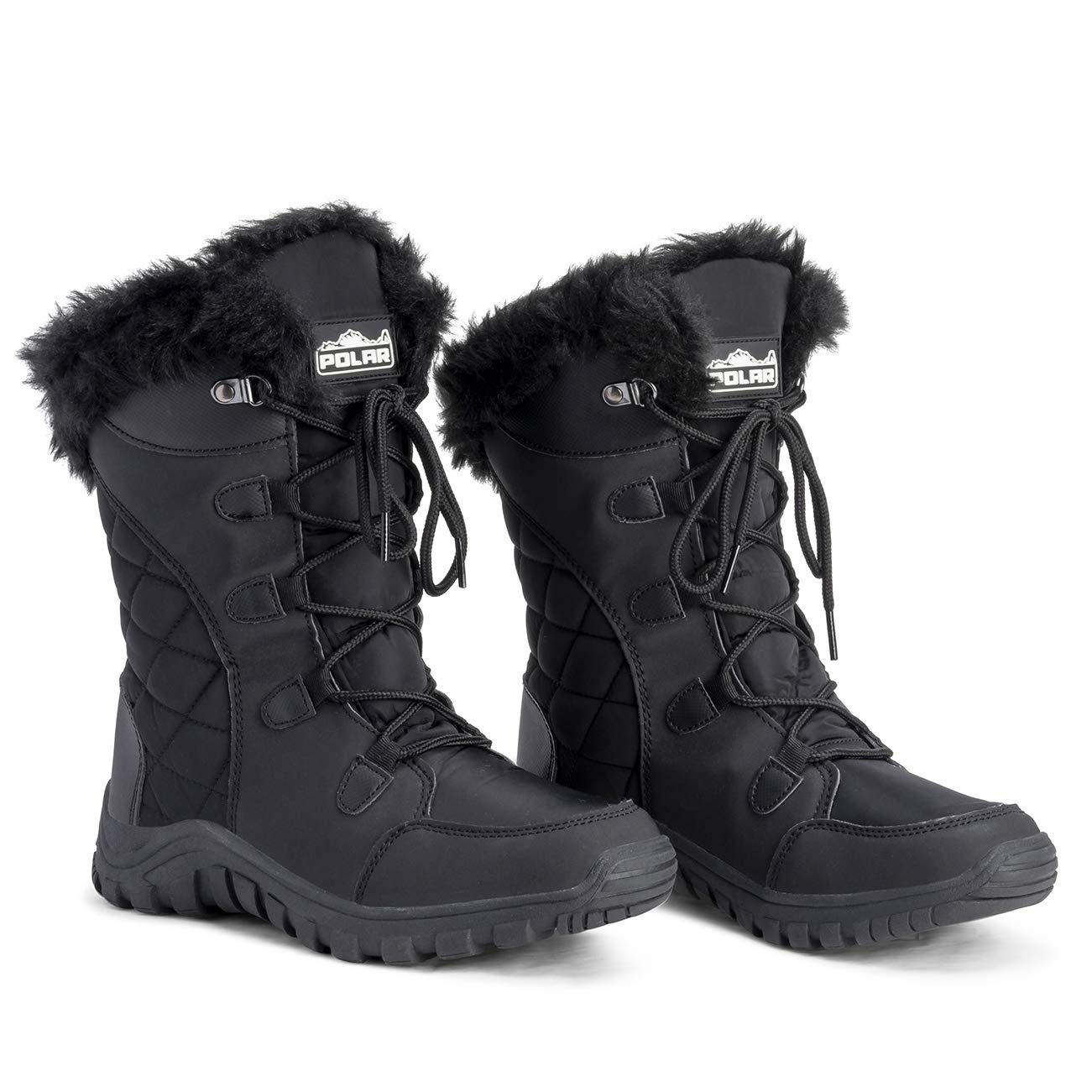 POLAR Womens Quilted Faux Fur Cuff Winter Duck Rubber Sole Durable Snow Rain Outdoor Boots
