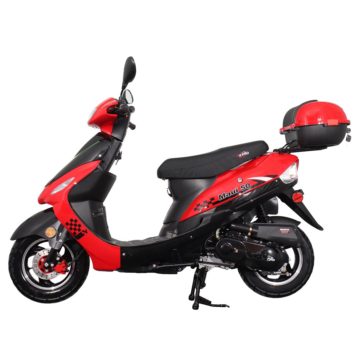 X-PRO Maui 50 Gas Moped with 10" Aluminum Wheels, Rear Trunk, Electric/Kick Start! (Red)
