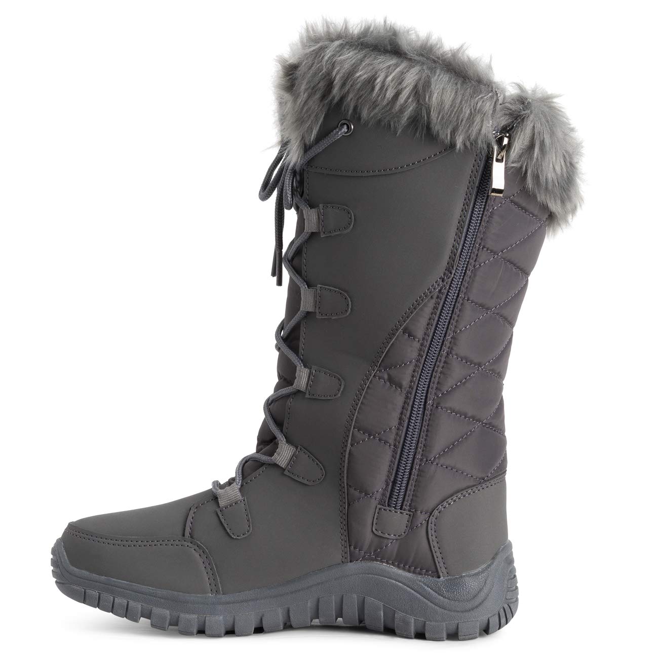 POLAR Womens Quilted Faux Fur Cuff Winter Duck Rubber Sole Durable Snow Rain Outdoor Boots