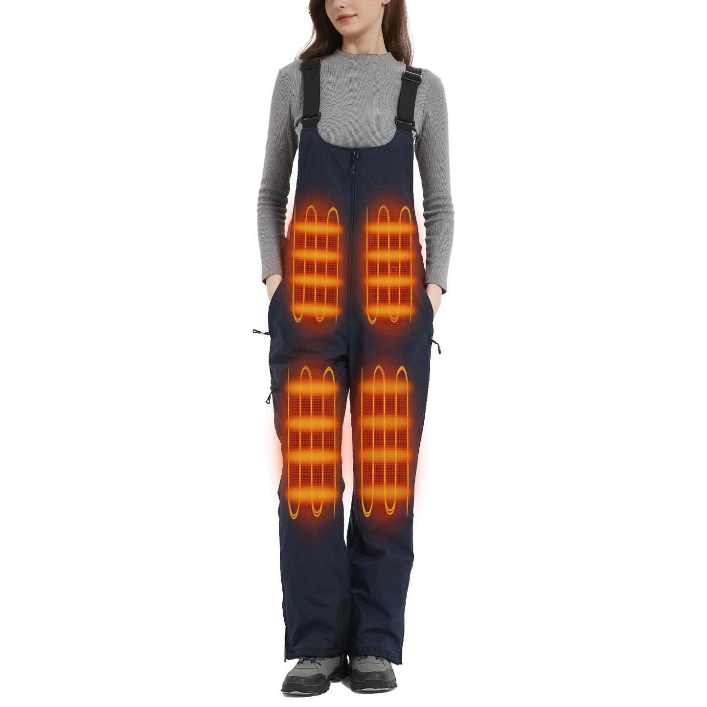 Women's Waterproof Heated Insulated Bib Overalls with Battery Pack