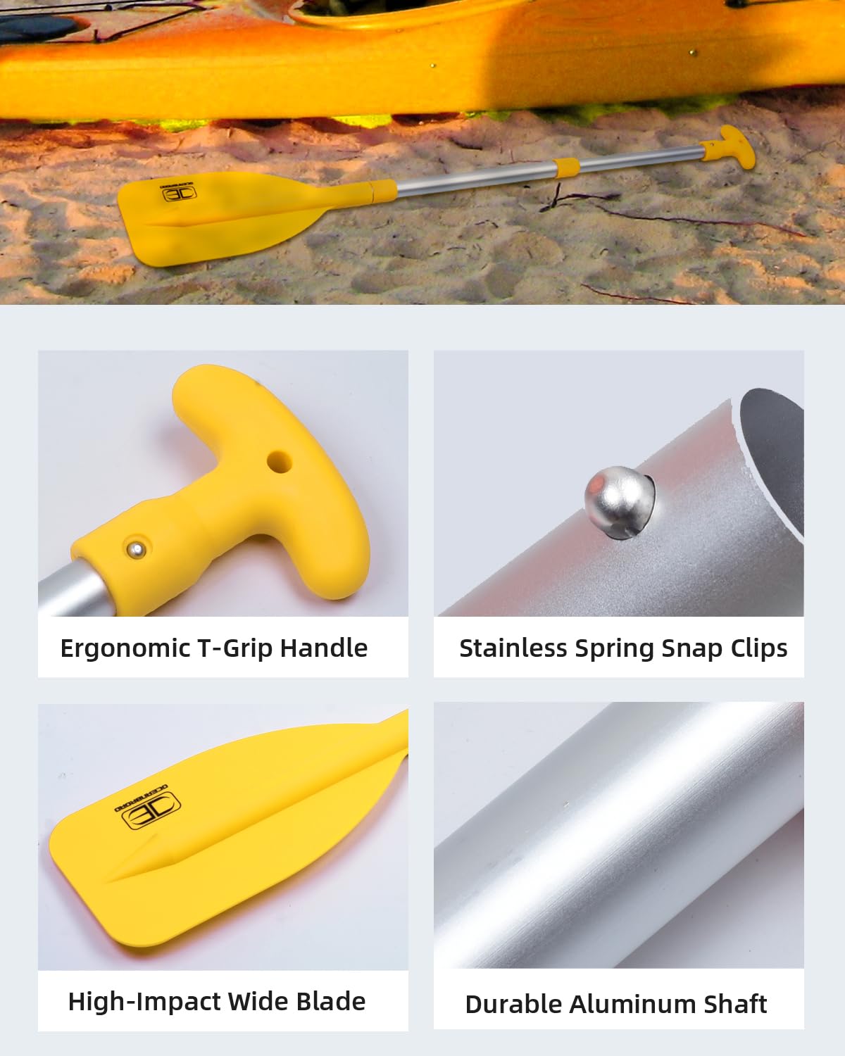 OCEANBROAD Telescoping Emergency Paddle 21''-42''（Assembling Required） Collapsible Paddles Aluminium Shaft for Kayaking Boating Canoeing River Tubing, Yellow, 1 Paddle