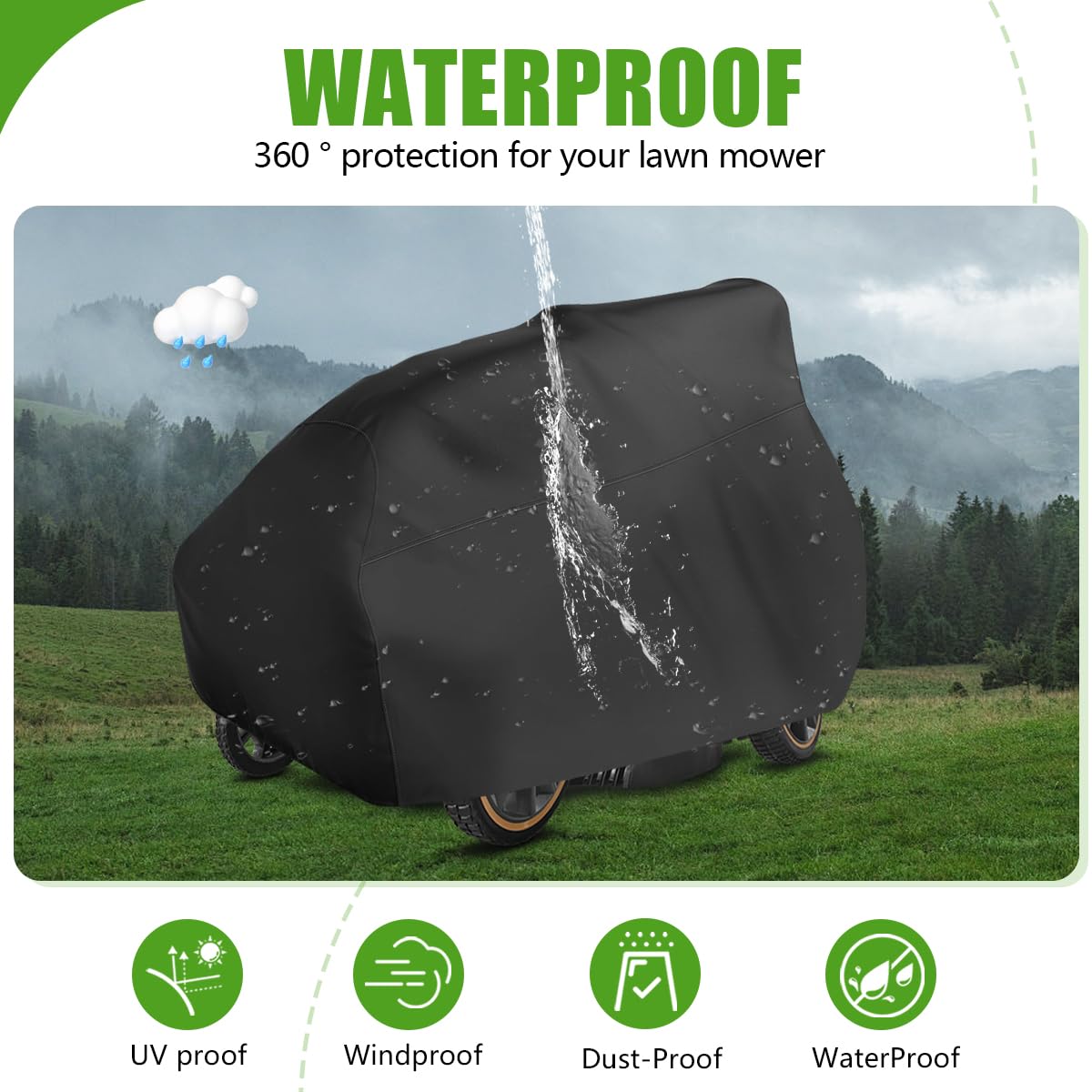 KISEER Outdoors Lawn Mower Cover Waterproof Heavy Duty 210D Polyester Oxford UV Protection Lawn Tractor Cover Fits Decks Up to 54" with Drawstring and Storage Bag