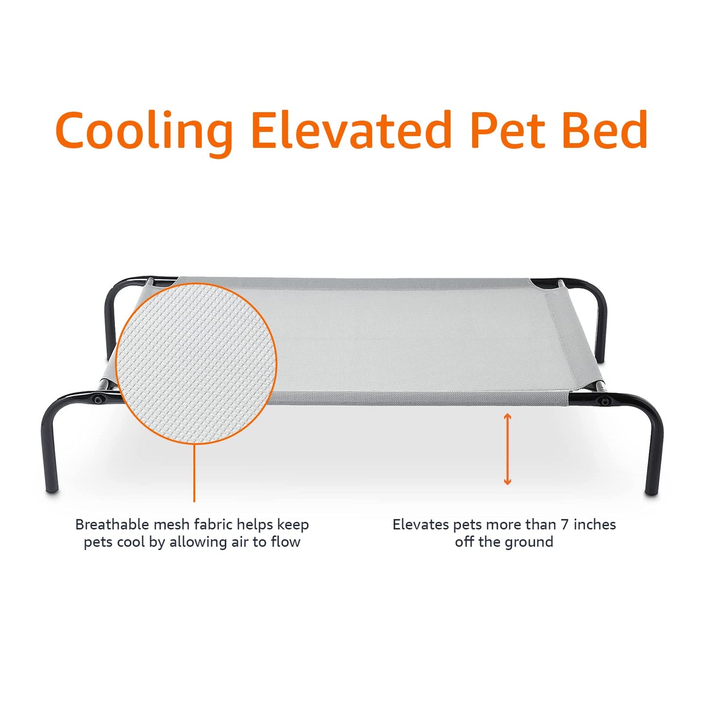 Amazon Basics Cooling Breathable Elevated Dog Bed with Durable Metal Frame, Medium, 43 x 26 x 7.5 Inch, Grey, Easy to Assemble