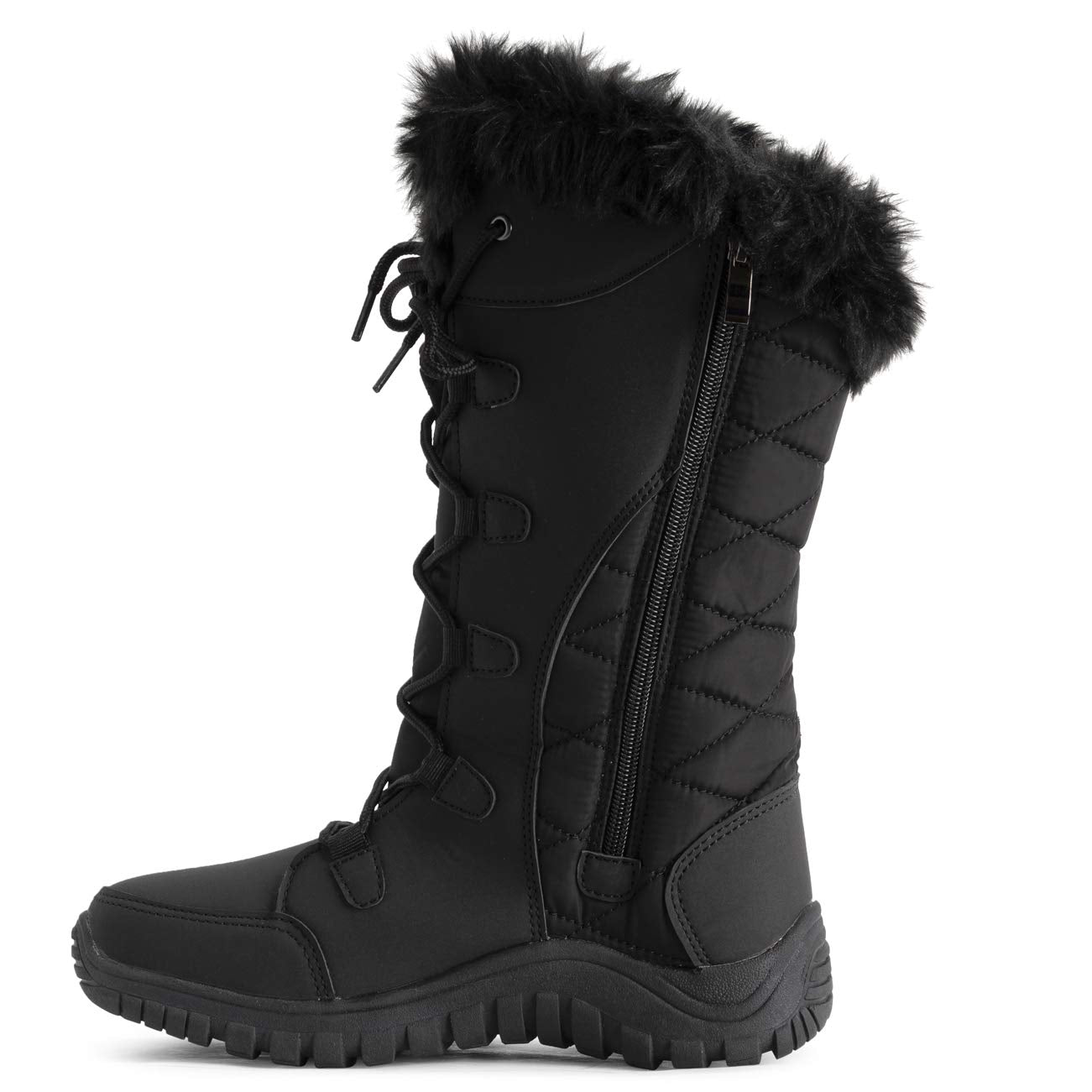 POLAR Womens Quilted Faux Fur Cuff Winter Duck Rubber Sole Durable Snow Rain Outdoor Boots