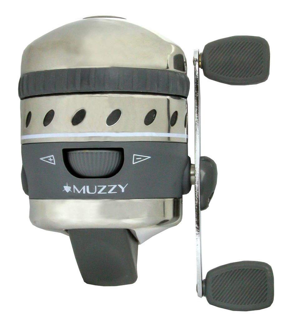 Muzzy 1097 XD Bow Fishing Reel with 150 line Installed & Extended Hood,Silver