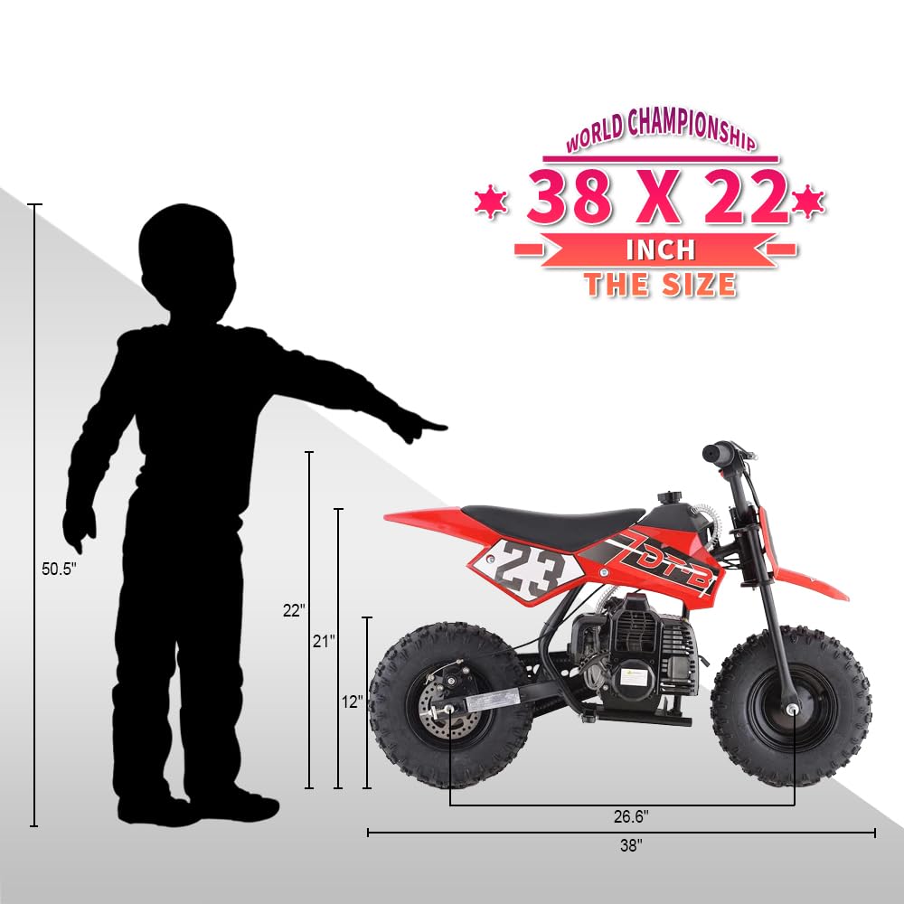 Mini Kid Dirt Bike, 49 CC 2-Stroke Gas Bike with Off-Rode Tire, Suspensions, Disc Brakes, Max Load 160Lbs, Up to 20Mph, EPA Approved