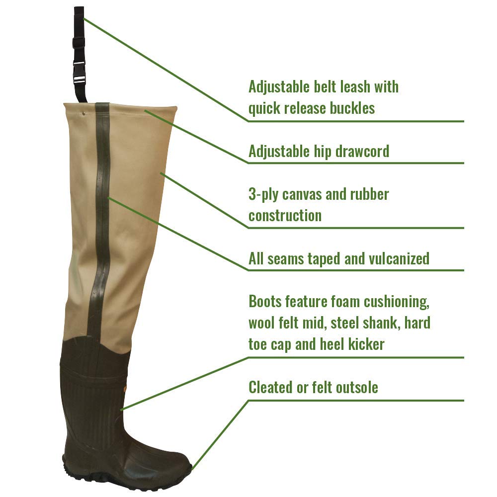 FROGG TOGGS Bull Frogg 3-ply PVC Canvas Bootfoot Hip Wader, Cleated or Felt