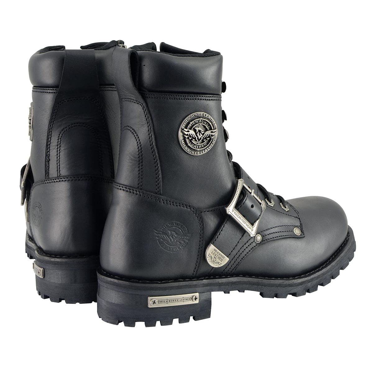 Milwaukee Leather Men's Black Leather Lace-Up Engineer Motorcycle Boots w/Buckles and Side Zipper MBM101-9