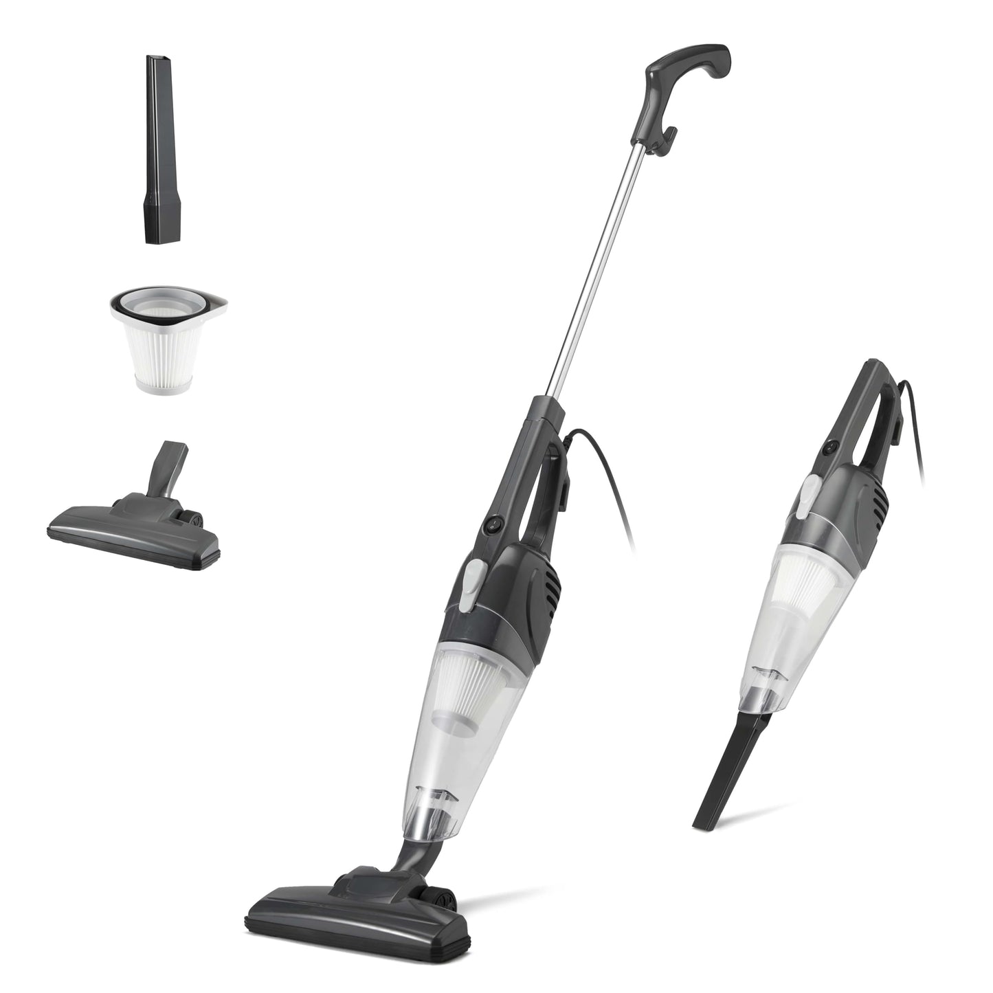 Amazon Basics 2-in-1 Corded Stick Vacuum Cleaner, Converts to Handheld, Lightweight (3.9 LBS), with Washable Filter, Crevice Tools, 0.5L Dust Cup, Self-Standing, 19.7-Ft Cord, 300W, Black