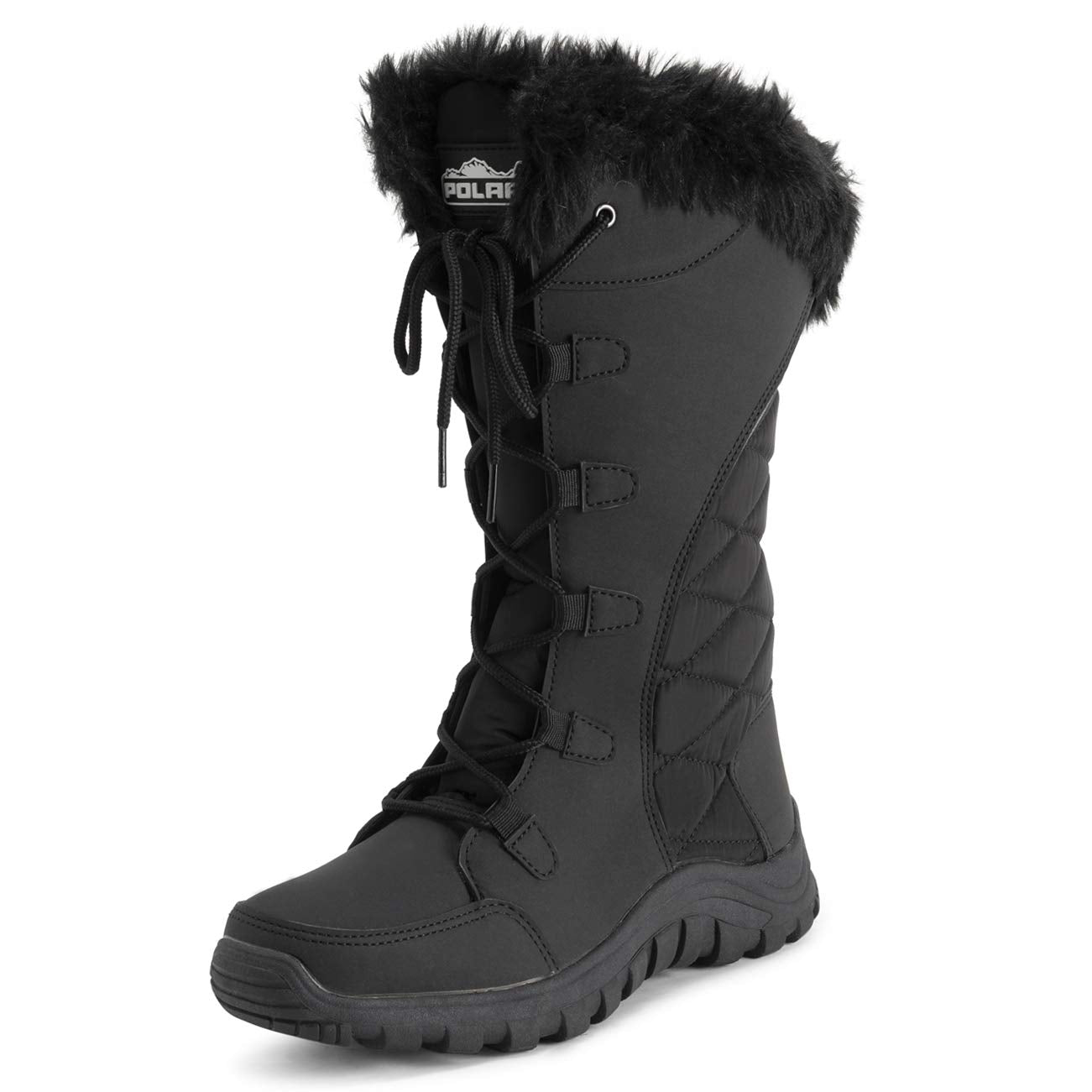 POLAR Womens Quilted Faux Fur Cuff Winter Duck Rubber Sole Durable Snow Rain Outdoor Boots