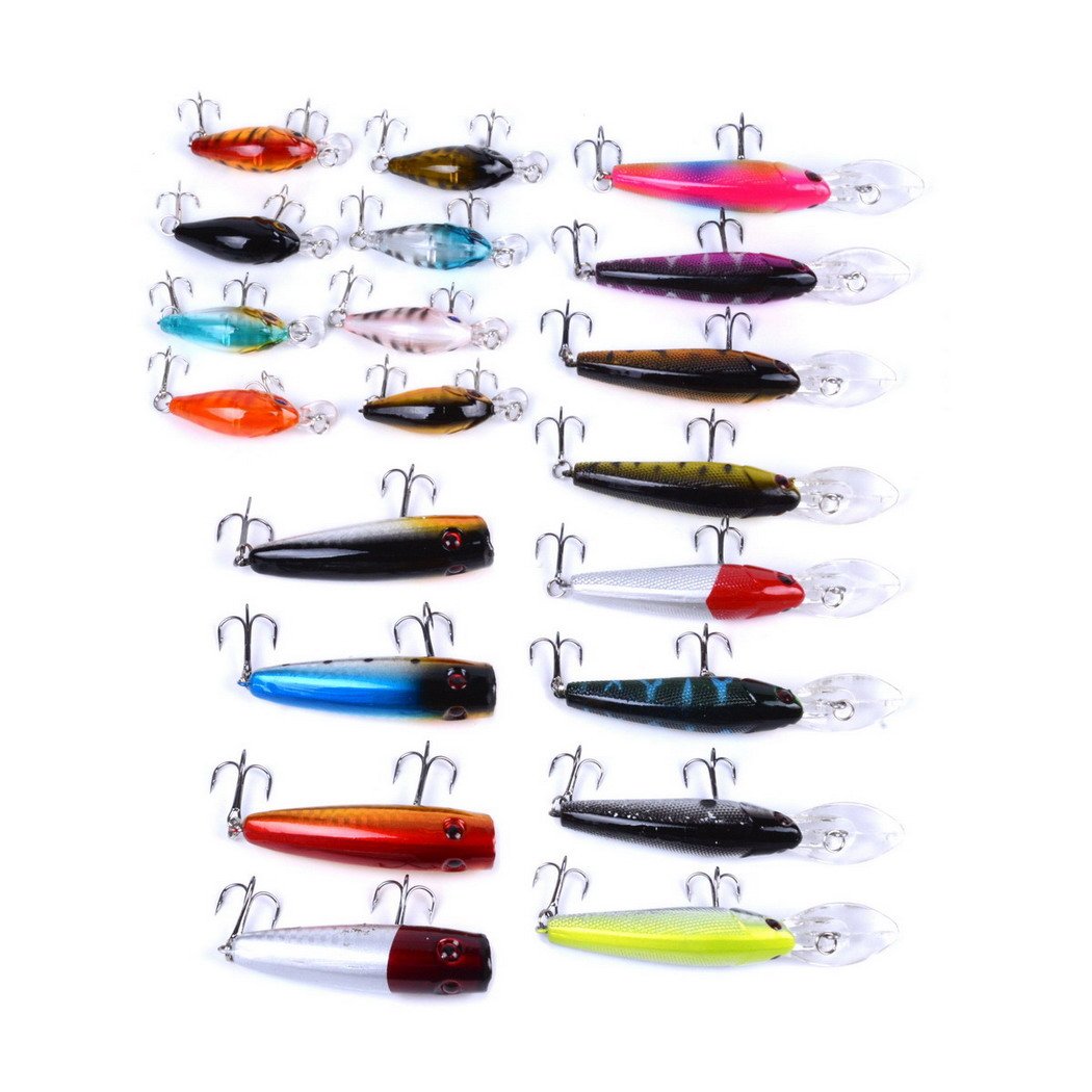 Fishing Lures Kit Mixed Including Minnow Popper Crank Baits with Hooks for Saltwater Freshwater Trout Bass Salmon Fishing
