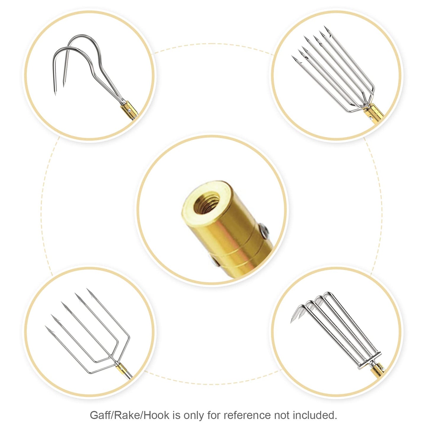 Cyfie Retractable Fishing Gaff, Stainless Steel Flounder Gig Frog Gig Gaff Pole, Muti-Size Telescopic Fishing Gaff with 8mm Screw, Capable for Gaff Harpoon Hook
