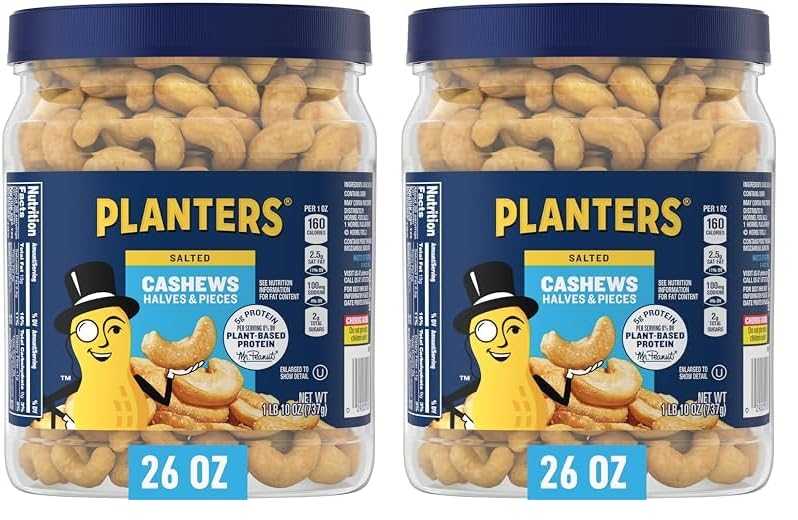 PLANTERS Fancy Whole Cashews with Sea Salt, 26 Ounces ( Pack of 1) Resealable Jar - Made with Simple Ingredients - Good Source of Vitamins and Minerals - Kosher (Packaging May Vary)