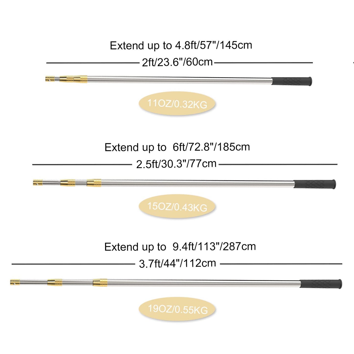 Cyfie Retractable Fishing Gaff, Stainless Steel Flounder Gig Frog Gig Gaff Pole, Muti-Size Telescopic Fishing Gaff with 8mm Screw, Capable for Gaff Harpoon Hook