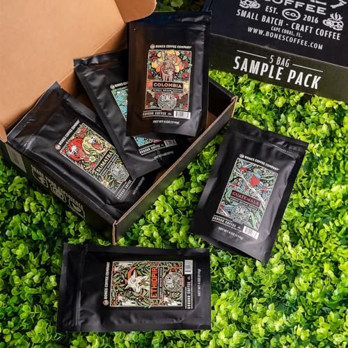 Bones Coffee Company World Tour Coffee Gift Set, 5 Packs Flavored Coffee, Medium Roast Low Acid, 4 Oz Ground