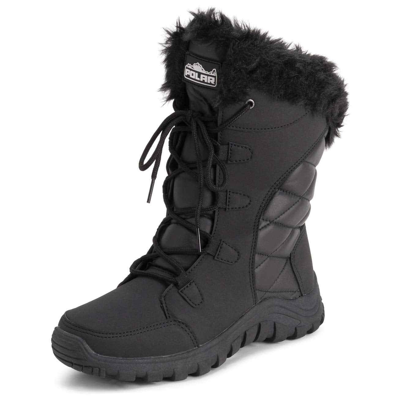 POLAR Womens Quilted Faux Fur Cuff Winter Duck Rubber Sole Durable Snow Rain Outdoor Boots