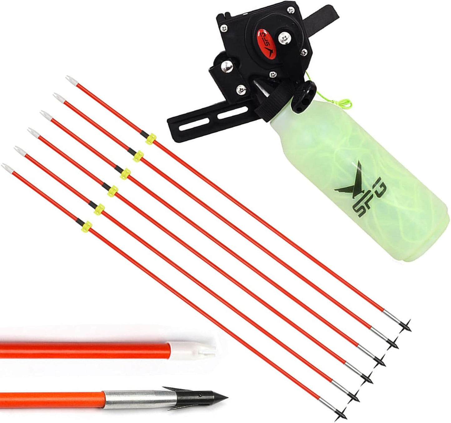 Bow Fishing Reel Kit with Arrows, Bowfishing Tool Accessories, Safety Slides for Compound & Recurve Bows (Orange)
