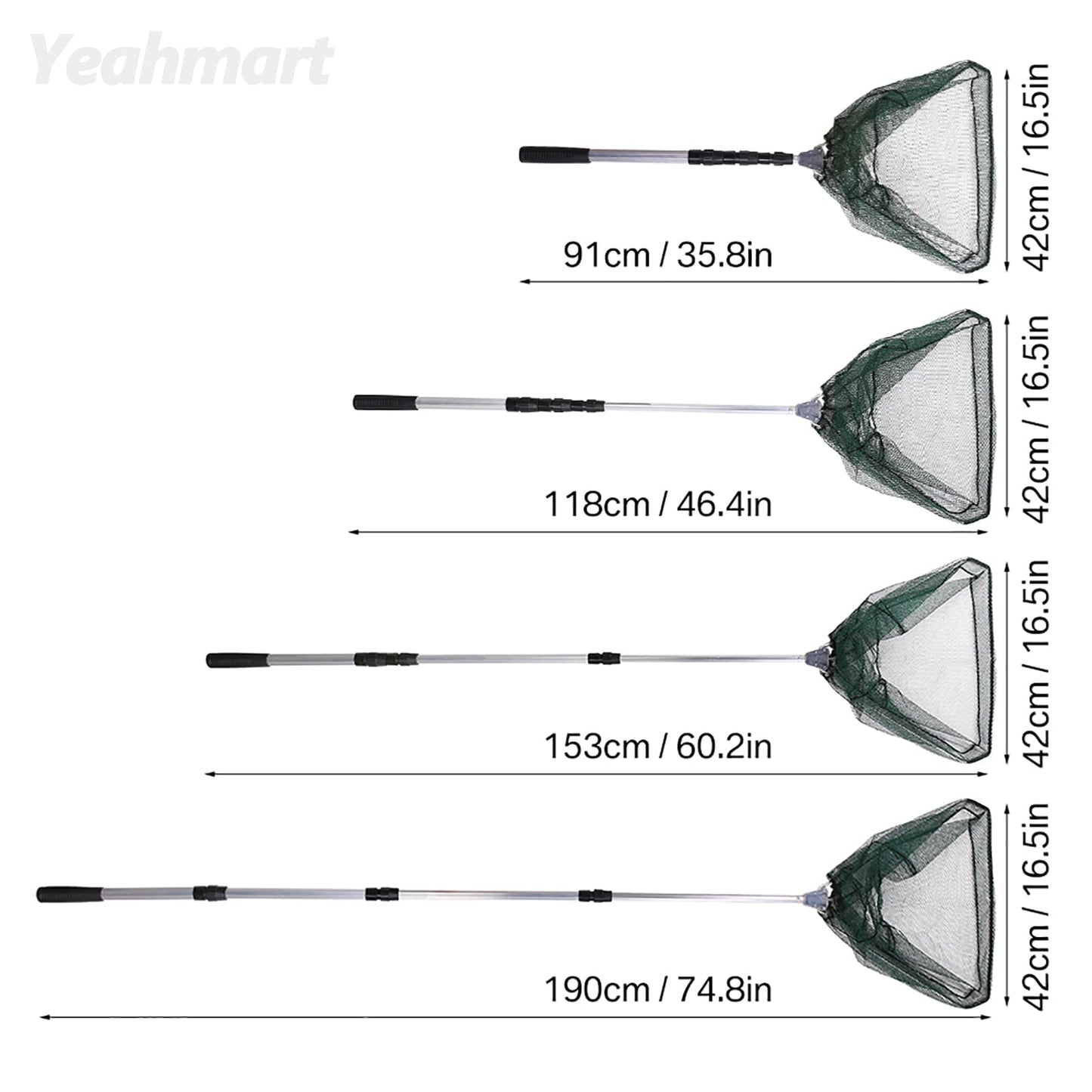 Yeahmart Fishing Net Minnow Nets with Aluminum Collapsible Telescopic Fishing Pole Handle and Nylon Mesh, Small Fishing Landing Net for Saltwater Freshwater, Kids, Men, Women, Extends to 21-75 inch