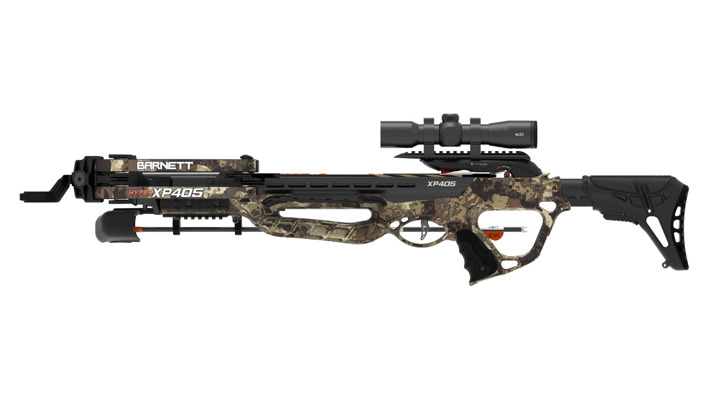 Barnett Archery Hyper XP 405 Crossbow with Two Hyperflite 22" Arrows, Illuminated 4X32mm Scope, and Rope Cocking Device, and Lightweight Side Mount Quiver