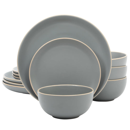 Gibson Home Rockaway 12-Piece Dinnerware Set Service for 4, Grey Matte -