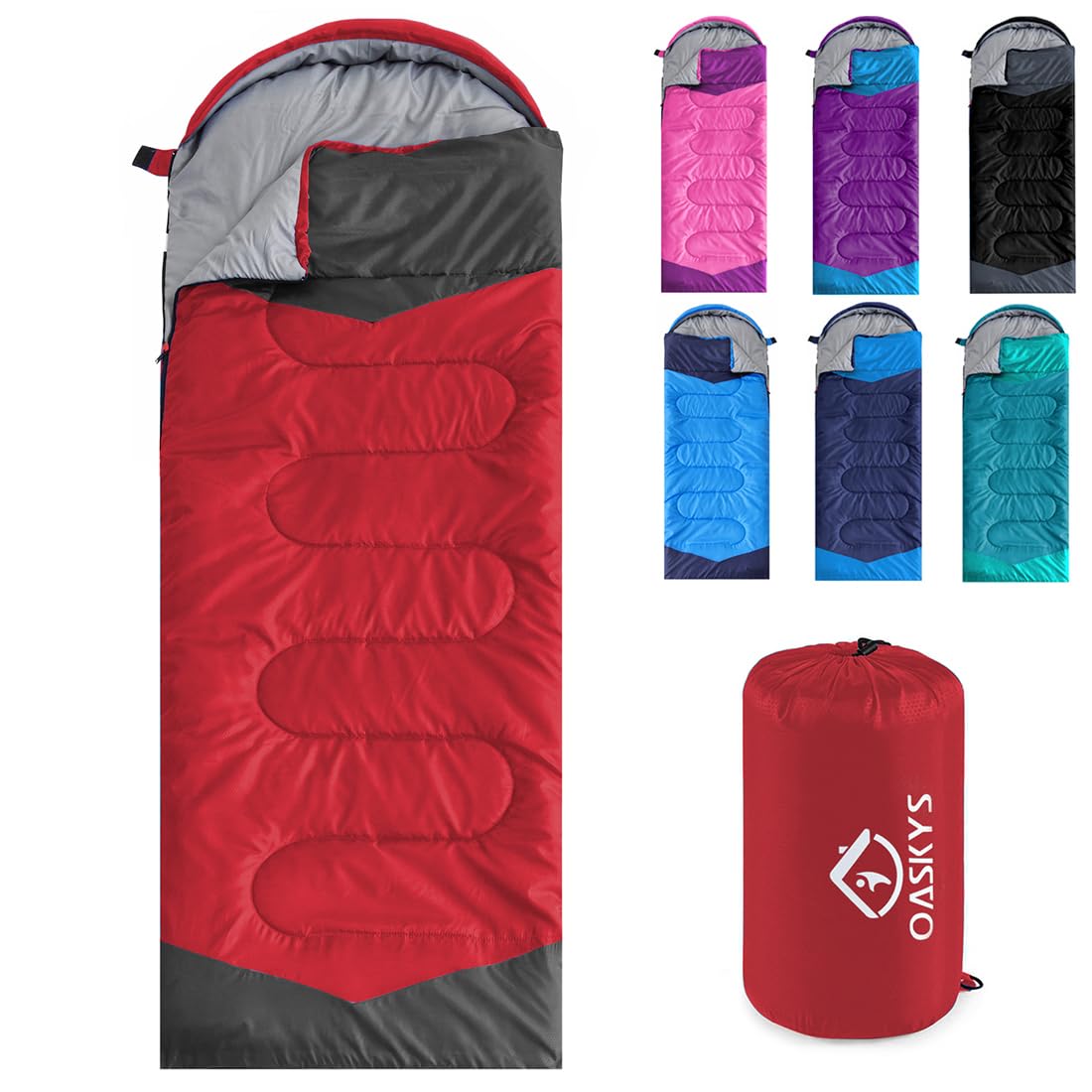 oaskys Camping Sleeping Bag - 3 Season Warm & Cool Weather - Summer Spring Fall Lightweight Waterproof for Adults Kids - Camping Gear Equipment, Traveling, and Outdoors