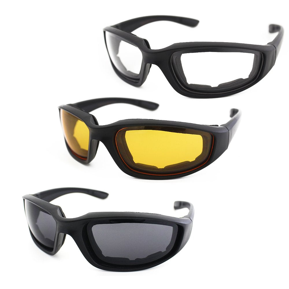3 Pair Motorcycle Riding Glasses Padding Goggles UV Protection Dustproof Windproof Motorcycle Sunglasses for Outdoor Actives