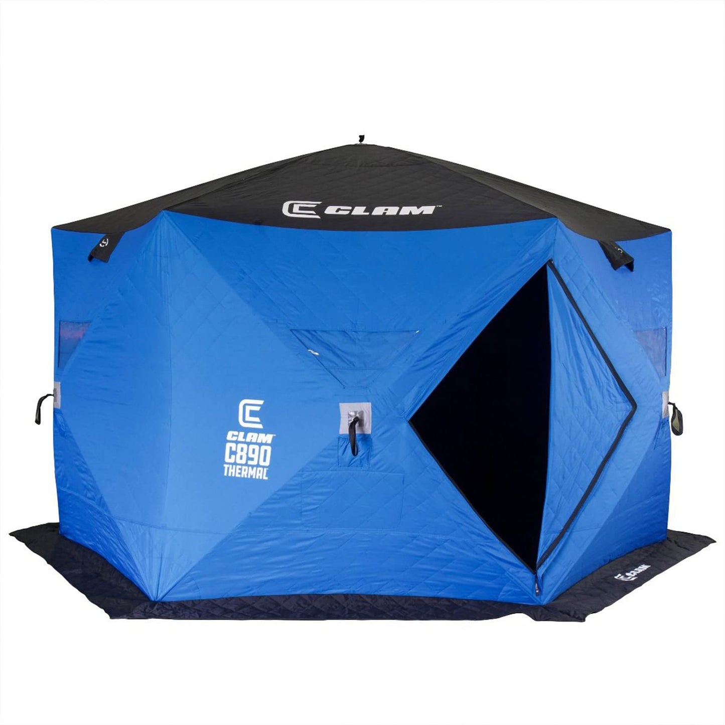 CLAM Lightweight Portable Pop Up Ice Fishing Angler Thermal Hub Shelter Tent with Anchors, Tie Ropes, and Carrying Bag
