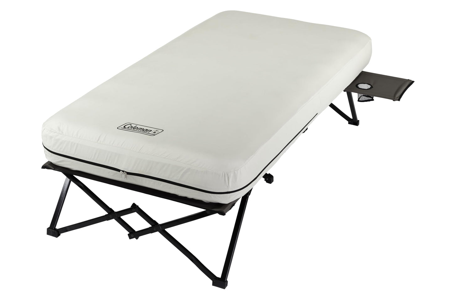 Coleman Queen-Size Airbed Cot Combination, Folding Air Mattress with Steel Frame & Side Table, Battery Pump Included