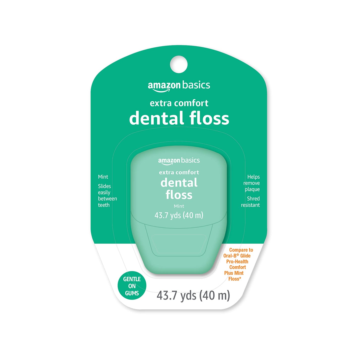 Amazon Basics Extra Comfort Mint Dental Floss, Shred Resistant, Slides Easily Between Teeth, 40 M, 1-Pack