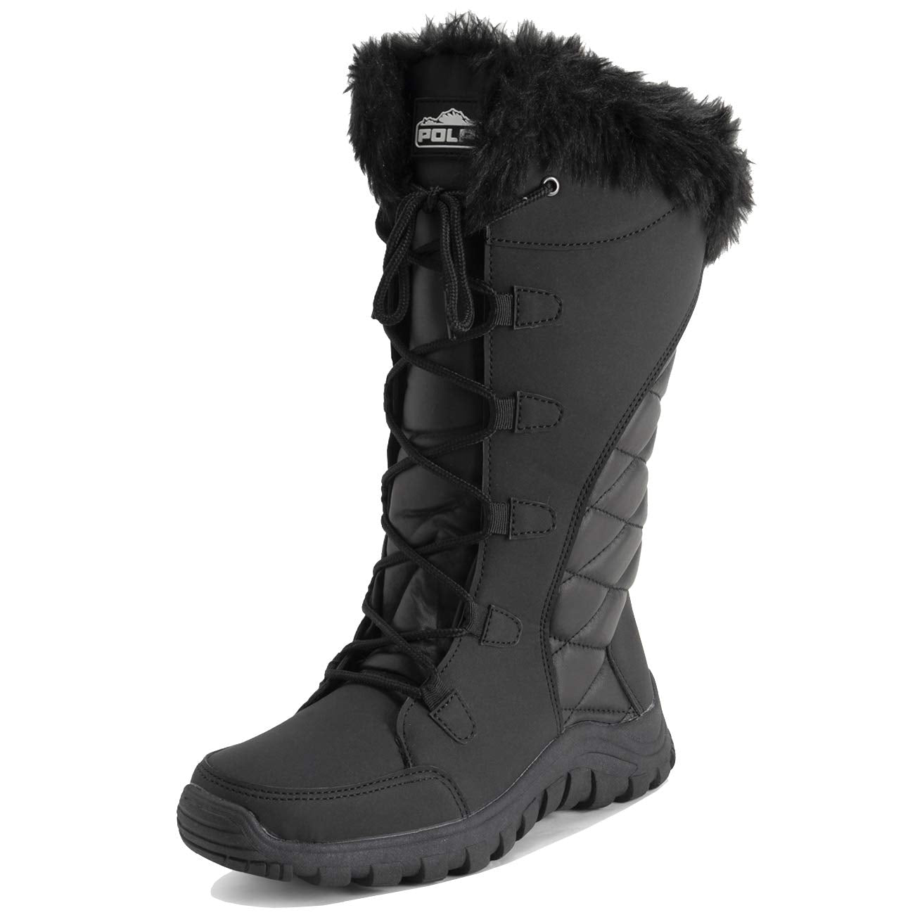 POLAR Womens Quilted Faux Fur Cuff Winter Duck Rubber Sole Durable Snow Rain Outdoor Boots
