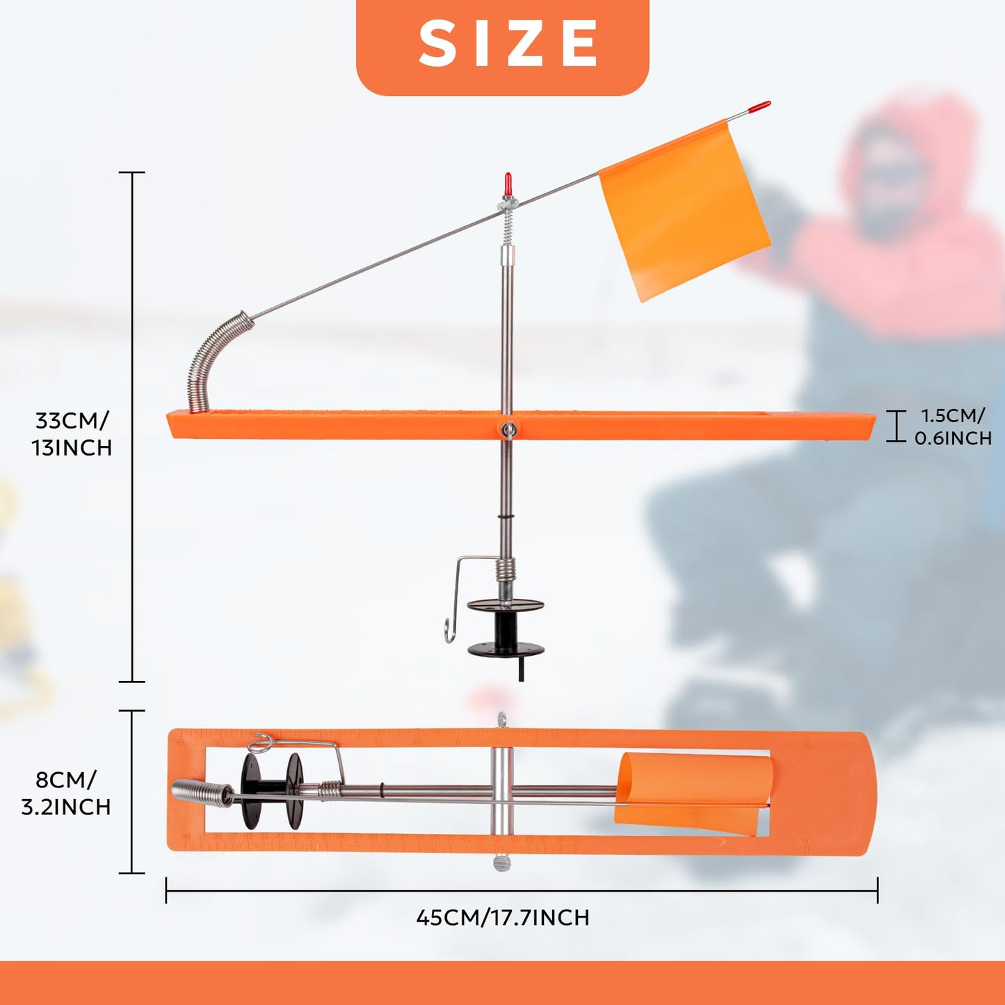 SF Black/Orange Ice Fishing Tip-Up Foldable with Orange Pole Flags Ice Fishing Strike Indicators Accessories
