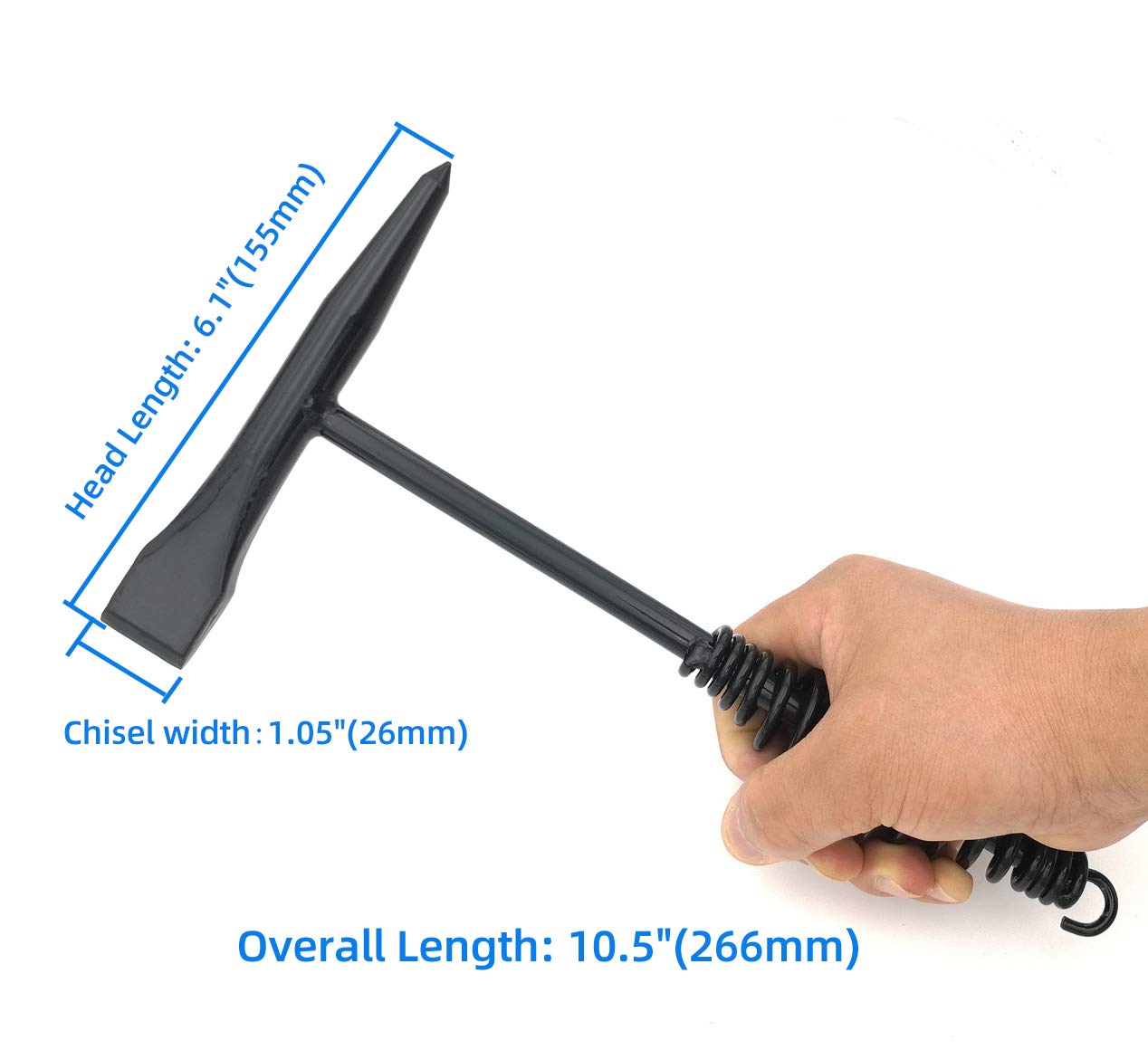 Welding Chipping Hammer with Coil Spring Handle,10.5",Cone and Vertical Chisel,10" Wire Brush
