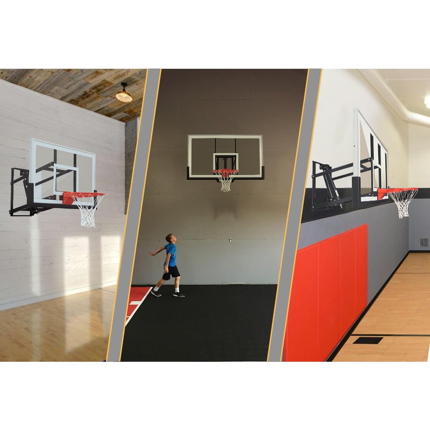 KATOP Basketball Hoop Wall Mount Garage with a 60''x36'' Tempered Glass Backboard, Pre Installed Pads and Heavy Duty Basketball Rim and Net, Effortlessly Height Adjustable from 7.5’’ to 10’’
