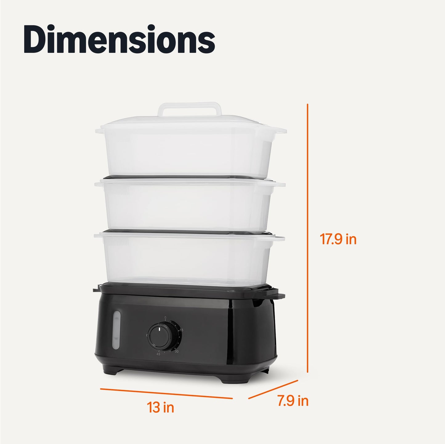 Amazon Basics Electric Food Steamer for Cooking Vegetables with 3-Tier Design, BPA-Free, 9.5 QT, Black
