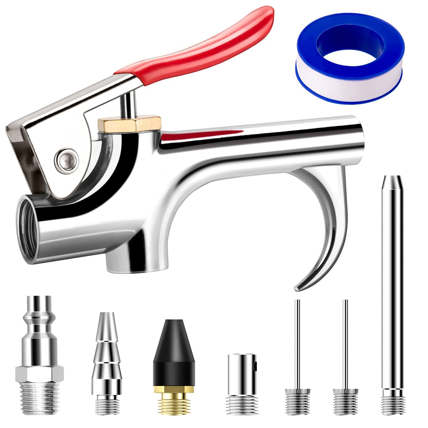 13 Pcs 2-Way Connection Air Nozzle Blow Gun Set, Air Nozzle Kit with 1/4 in Standard Quick Fitting and 8 Air Nozzles, Air Compressor Accessories for Air Inflation and Dedusting