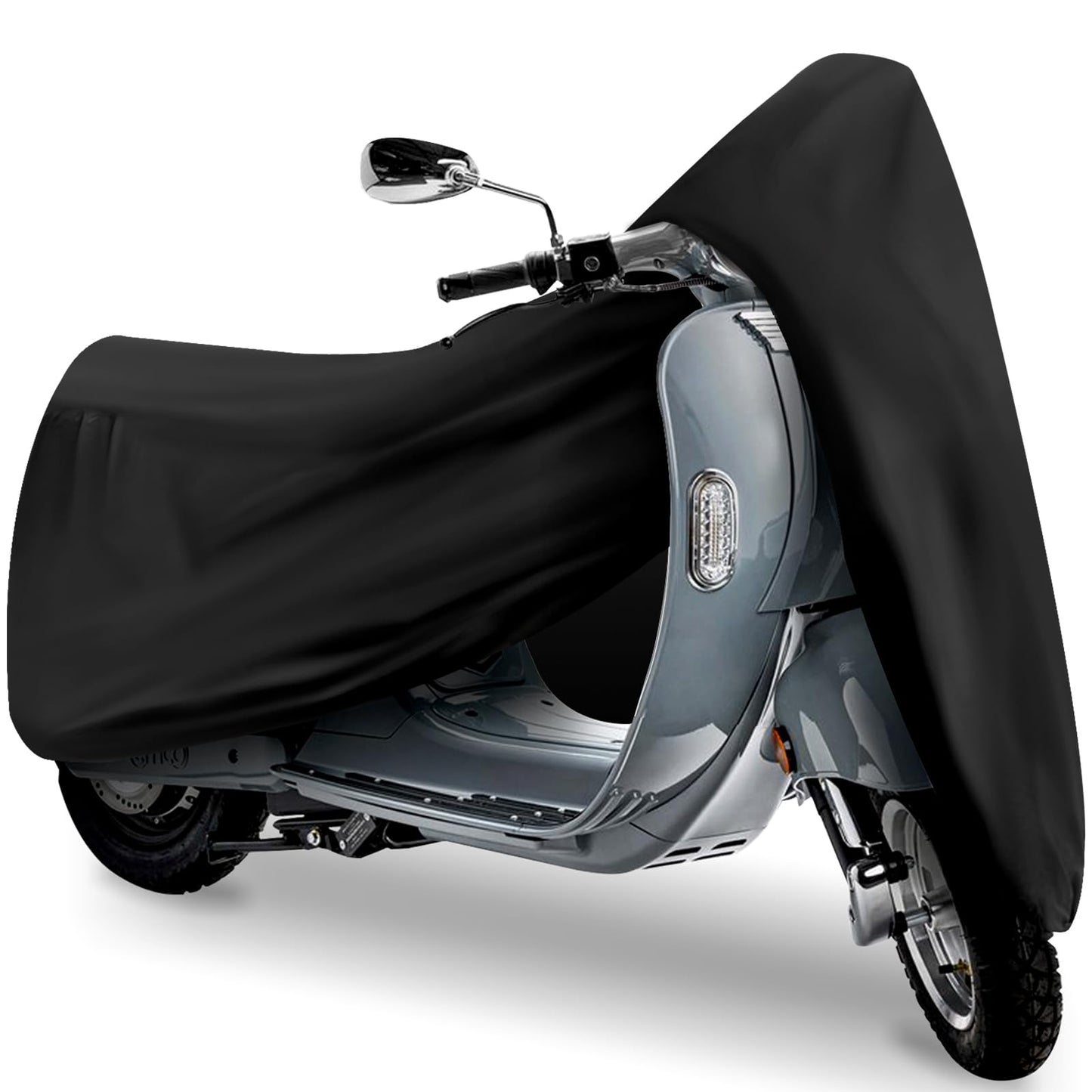 Scooter Cover, Waterproof Moped Cover, Vespa Cover, Outdoor Windproof and UV, for 72" Long Yamaha Honda Ruckus Motorbike Cover (Black)
