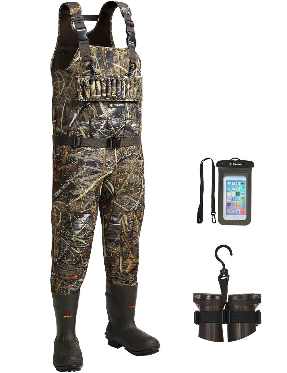 TIDEWE Hunting Wader, 5mm Neoprene Chest Waders with 1400 Gram Insulation Rubber Boots, Waterproof and Seam Sealed Bootfoot Chest Wader for Fishing, Hunting (Next Camo Evos Size 10)