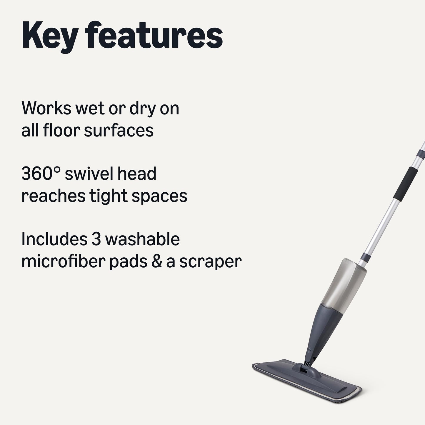 Amazon Basics Dry and Wet Floor Spray Mop, 360-Degree Swivel Spray Mop for Hardwood Tile Laminate Floor Cleaning with 16.9 oz Refillable Tank, 49-inch, 3-Pack Washable Pads