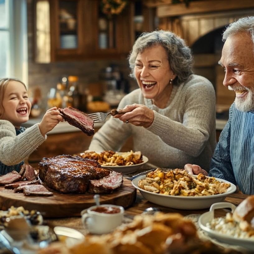 Grumpy Butcher Box Meat Food Gifts: 2 Top Sirloins Steaks (6 oz), 2 Duroc Bone in Pork Chops (14 oz) & 2 Cheese Stuffed Chicken Breasts Wrapped in Bacon (8 oz) - Gourmet Gift Basket for Men