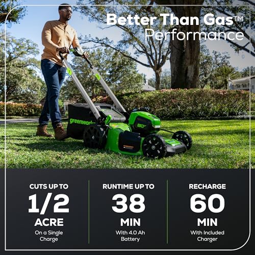 Greenworks 80V 21" Brushless Cordless (Push) Lawn Mower (75+ Compatible Tools), (2) 2.0Ah Batteries and 30 Minute Rapid Charger Included