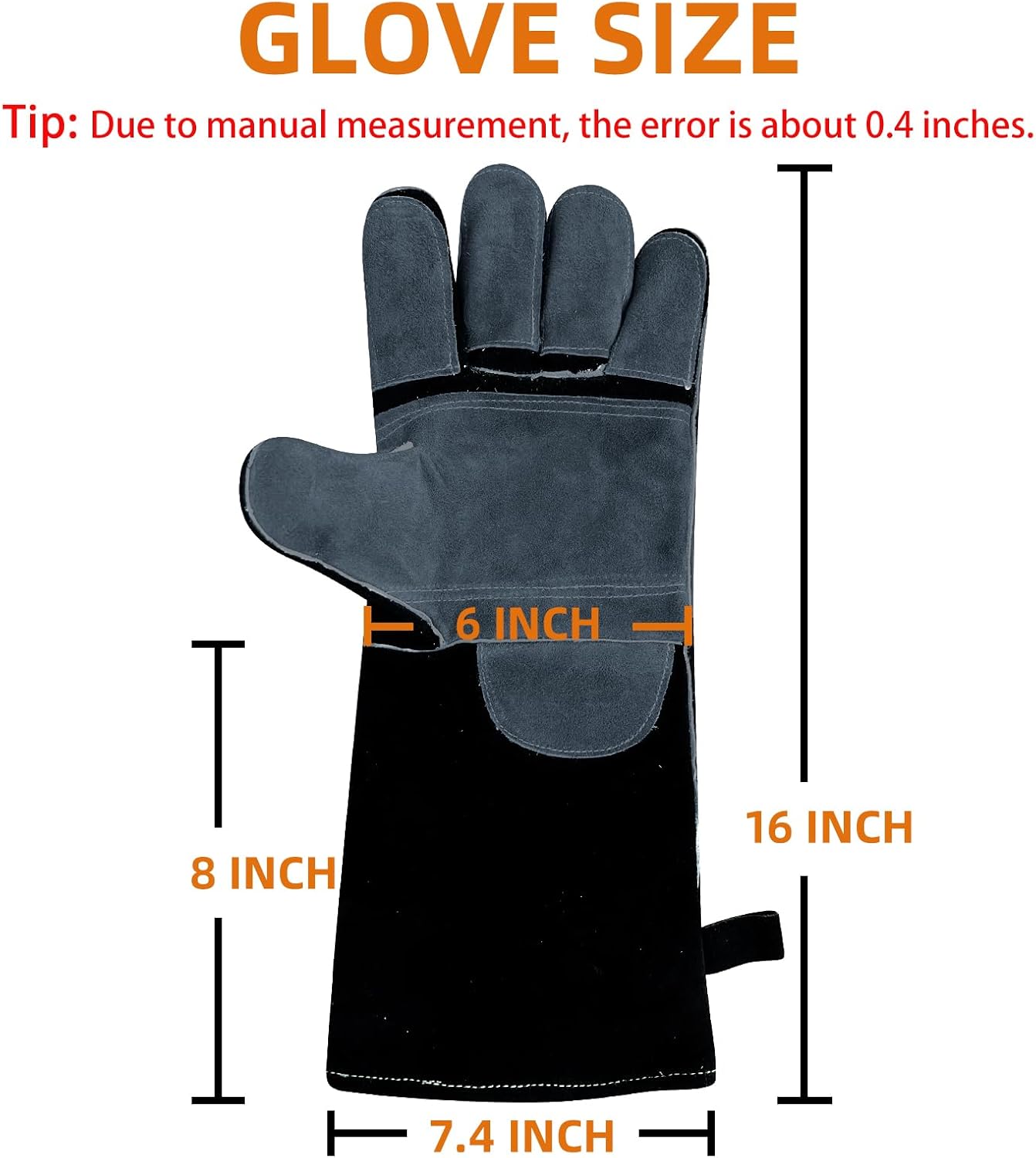 16" Leather Welding Gloves, Fire and Heat Resistant Long Sleeve Welding Gloves, For Mig, Gas, BBQ, Oven, Grill, Fireplace, Baking Mitts, Fireplace, Animal Training, Animal Handling