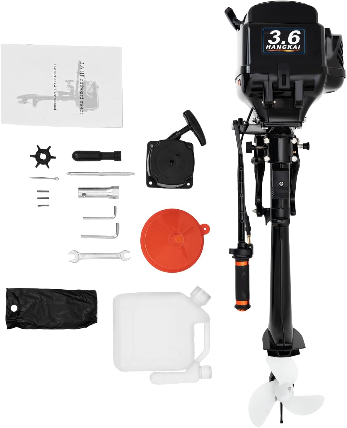 Outboard Motor, 2-Stroke 3.6HP 55CC Heavy Duty Fishing Boat Engine Gasoline Short Shaft Boat Motor Water Cooling & CDI Manual Start Boat Engine for Inflatable Boats Fishing Aquaculture