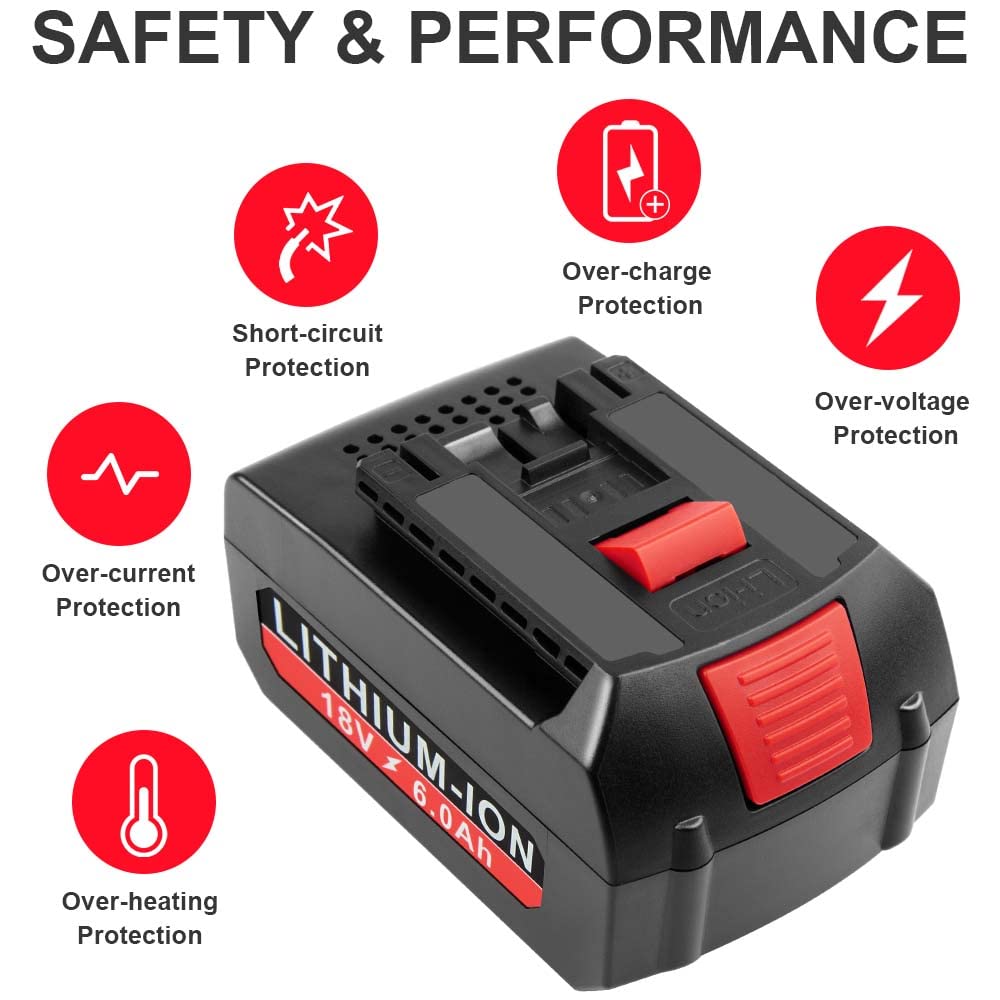 [2Pack] 18V 6.0 Ah! HIGH-Output Battery for Bosch 18V Battery Lithium BAT609 BAT609G BAT610G BAT611 BAT612 BAT618 BAT618G BAT619 BAT619G BAT622 BAT620
