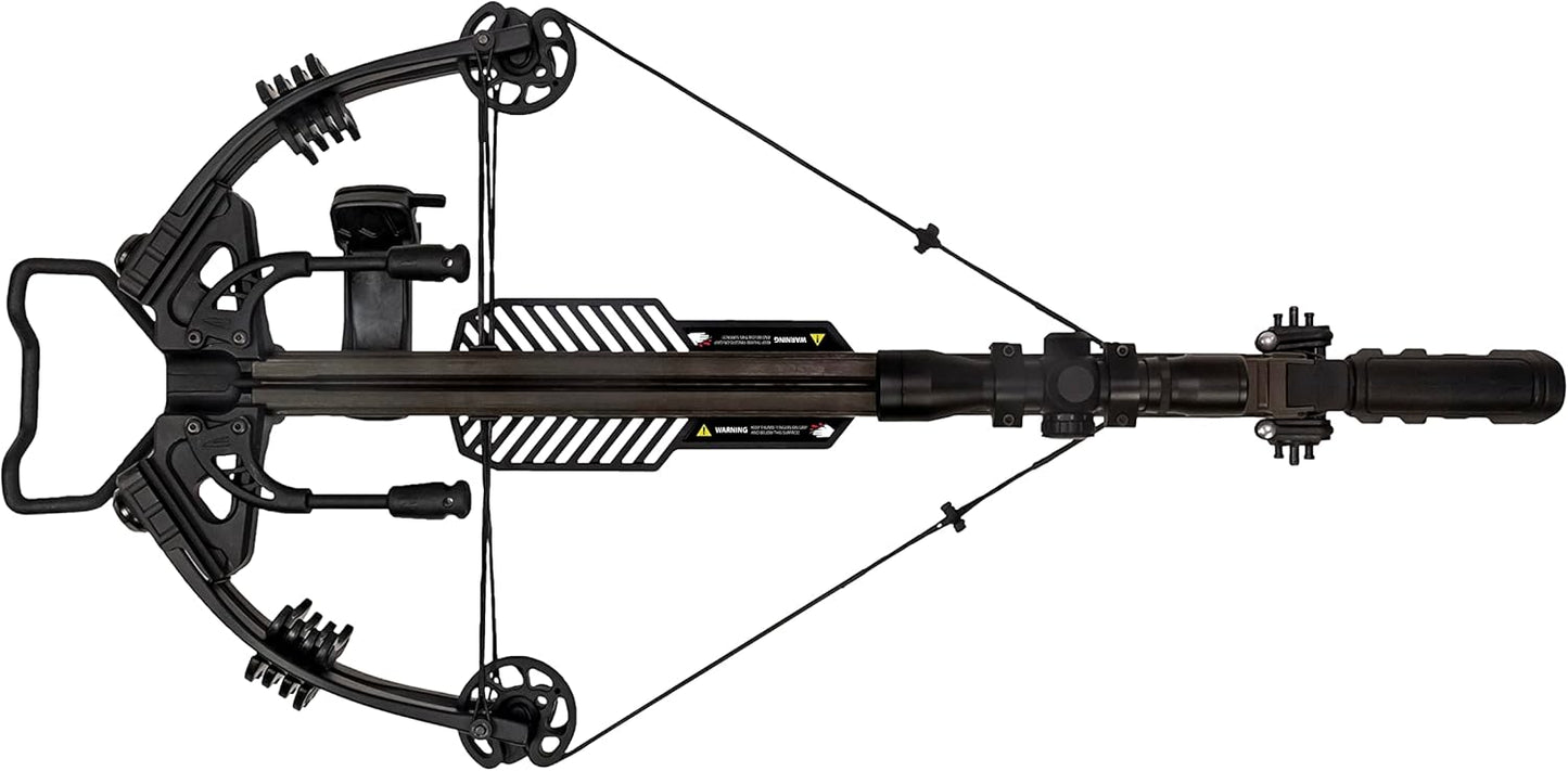 Killer Instinct Fuel 415 Crossbow Package. The Fuel 415 Pro Package is Equipped with a Lumix Scope, 3 Hypr Lite Bolts, Quiver, with an Integrated RDC Crank Allowing for Fast and Easy Reloads.