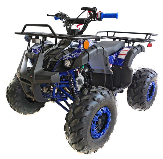 HHH 125cc ATV Quad Upgraded 125cc ATV with Reverse, Led Lights, Big Wide Tires with Matching Rims Gas 4 Wheeler for Youth and Children (Blue) (Factory Packaged)