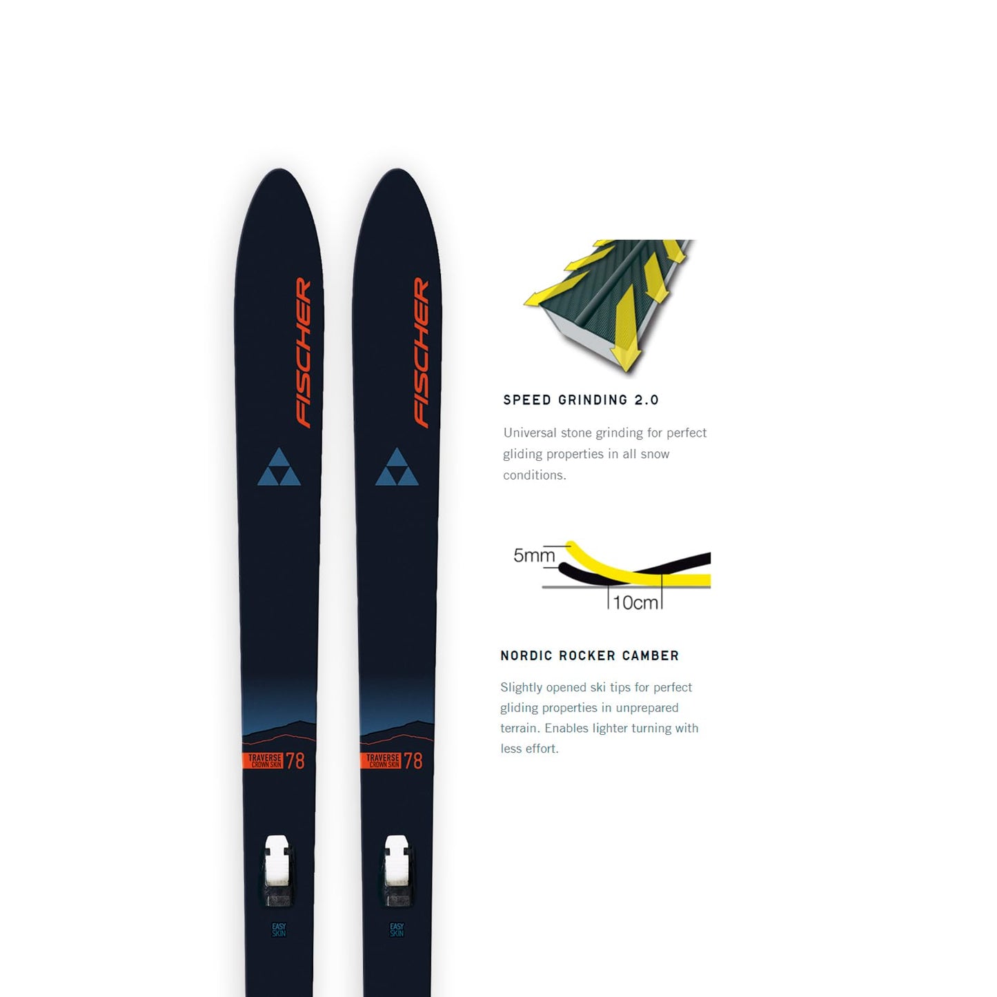 Fischer Traverse 78 Crown/Skin Xtralite Offtrack Cross Country Skis, Dark Blue/Flame, 179cm